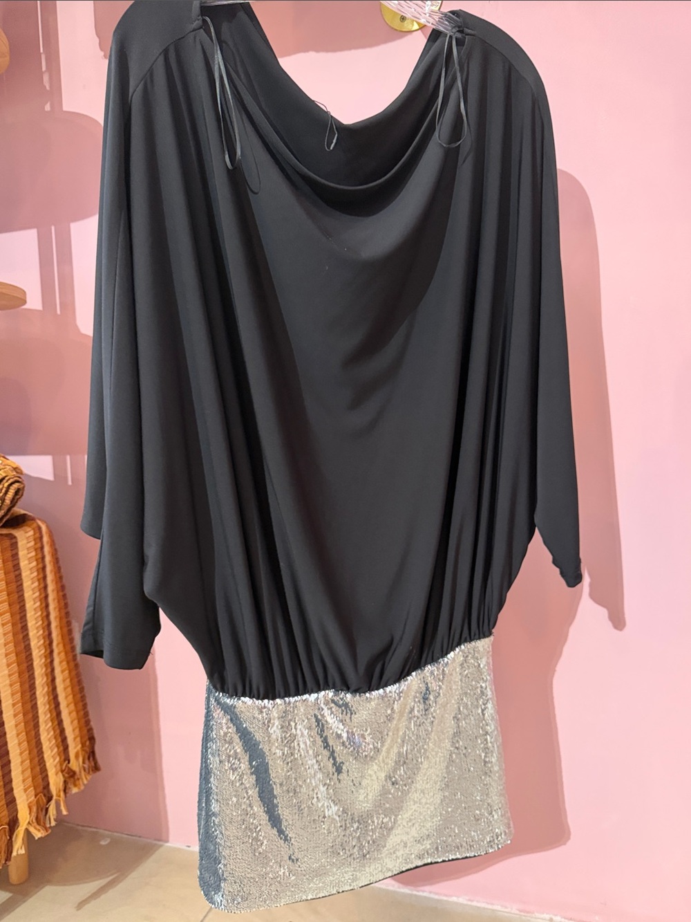 Zara Black Drape Top with Silver Sequin